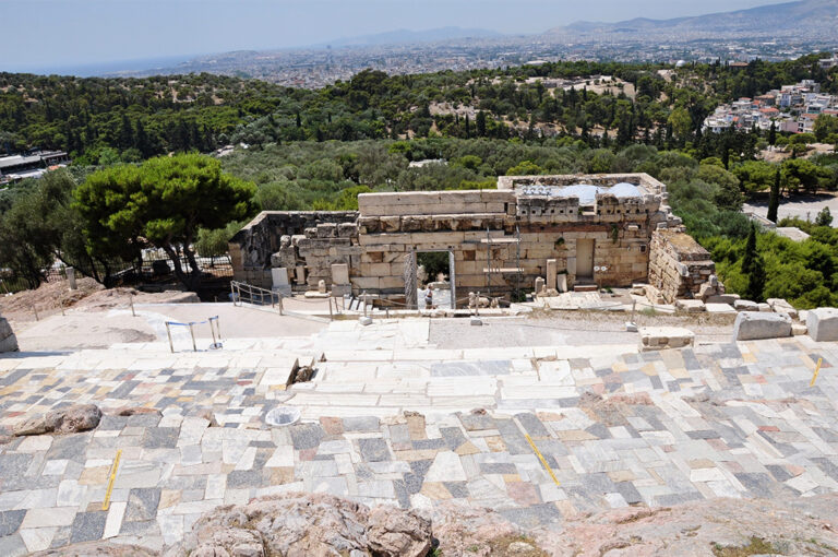 View from the Propylaea of the Acropolis of Athens in the morning