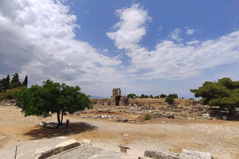 View from the top of Bema of Gallio in the archaeological site of Corinth