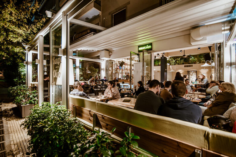 Outside sitting place of Kafeoino restaurant in Athens