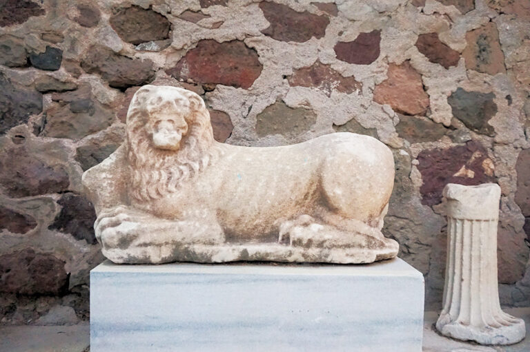 Venetian marble lion at the courtyard of the Archaeological Museum of Milos