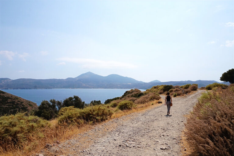 On the way to the ancient theater of Milos Island in Greece