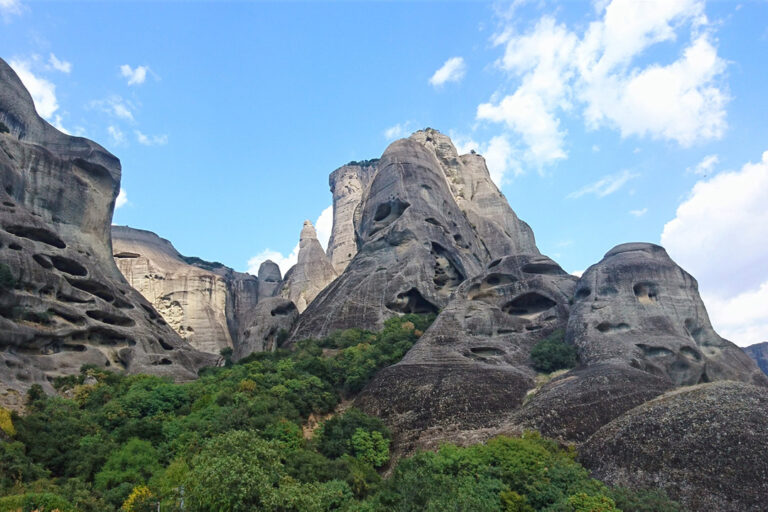 Hermit caves in Meteora pillars, Thessaly Greece